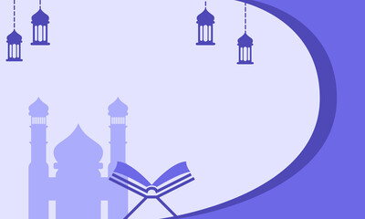 Wall Mural - Beautiful Vector Illustration Ramadan Kareem The Holy Month Muslim Feast Greeting Card with night, Lantern and mosque. Flat landing page style vector