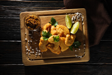 Wall Mural - Concept of tasty fast food, nuggets, top view