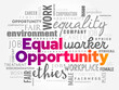Equal Opportunity - state of fairness in which individuals are treated similarly, unhampered by artificial barriers, word cloud concept background