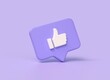 3d chat bubble and thumbs up icon in cartoon style. the concept of communication in social networks with emoticons. digital marketing. illustration isolated on purple background. 3d rendering
