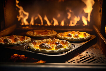 Wall Mural - freshly baked pie in the oven on baking sheet. illustration Generative AI