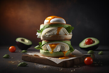 Sticker - sandwich with avocado and poached egg illustration Generative AI