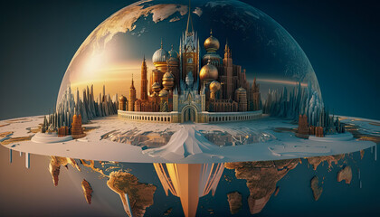 Poster - Cross section of planet Earth with Moscow landmarks - Generative AI