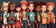 © jovannig - Group of smiling children standing together - Generative AI