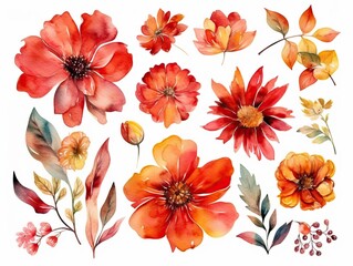 Wall Mural - Watercolour floral of set. Watercolor Flower leaves collection - for bouquets, wreaths, wedding invitations, anniversary, birthday, postcards, greetings. generative ai