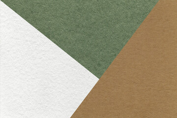 texture of craft white, brown and green shade color paper background, macro. vintage abstract olive 