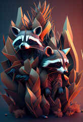 Wall Mural - Beautiful geometric Raccoons concept, abstract  background. Generative AI technology.
