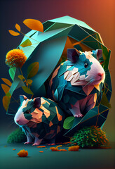 Wall Mural - Beautiful geometric Guinea pigs concept, abstract  background. Generative AI technology.
