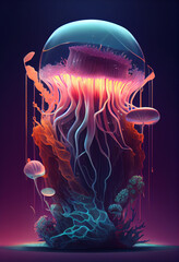 Wall Mural - Beautiful geometric Jellyfish concept, abstract  background. Generative AI technology.
