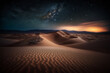 Wüstenlandschaft mit Sanddünen mit Sternenhimmel bei Nacht - Thema Urlaub oder Reisen - Generative AI Illustration