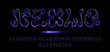 Holographic 3D liquid style font with a retro-futuristic Y2K design featuring neon glow. Vector alphabet letters and numbers for trendy graphics, ads, and digital art