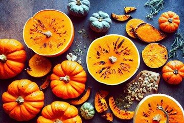 Sticker - Vegetarian pumpkin slices for diet baked butternut squash, created with generative ai