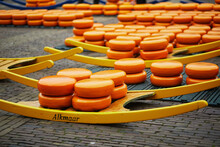 Many Cheeses At Famous Dutch Cheese Market In Alkmaar, Netherlands