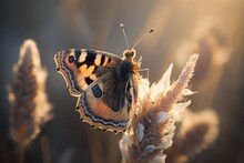 Butterfly Basking In The Warm Sunlight On Cold Winter Day, Created With Generative Ai