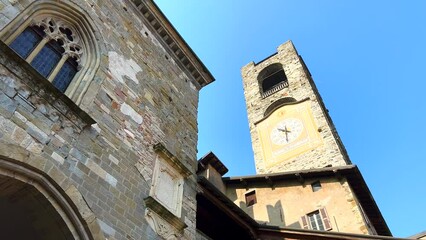 Sticker - Panorama of the stone wall of Palazzo della Ragione, Bergamo, Italy