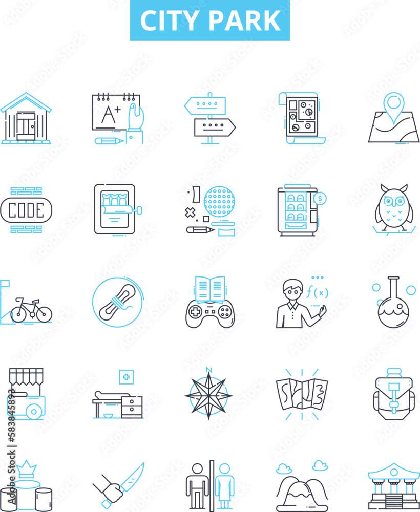 City park vector line icons set. Park, City, Green, Recreation ...