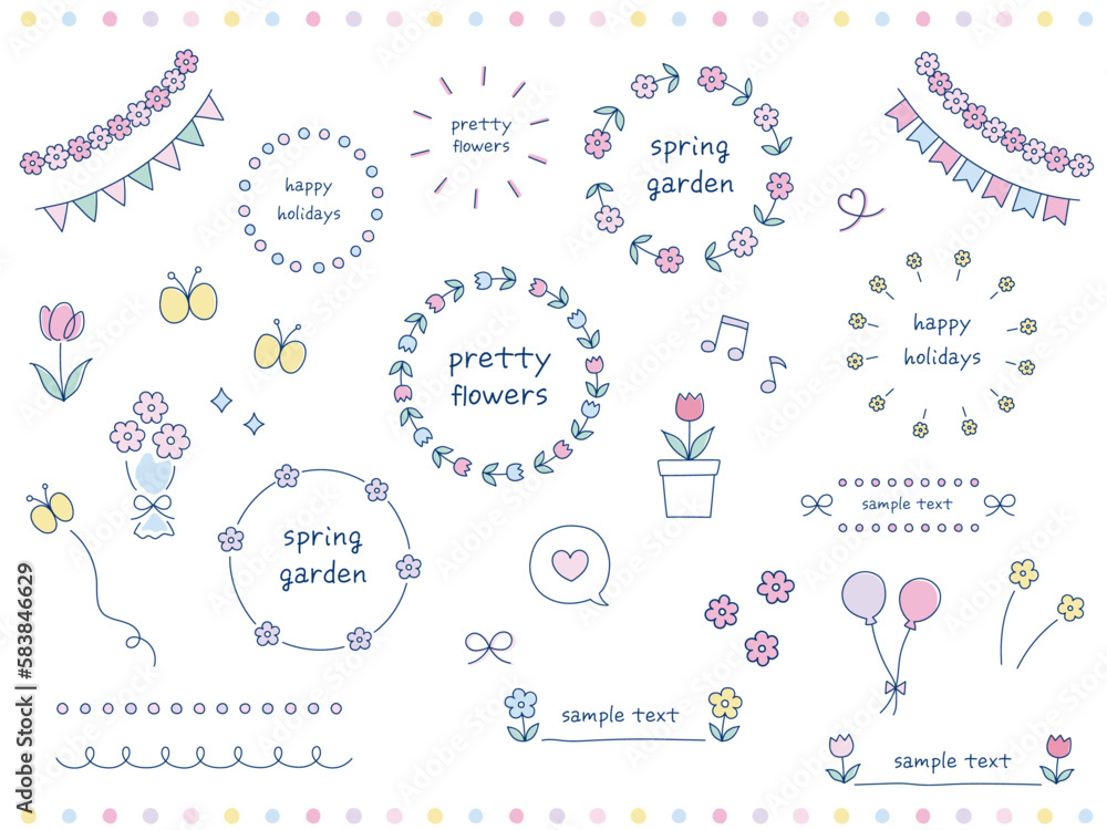 かわいい 飾り Stock-Vektorgrafik 春のかわいい手描き飾りイラスト 