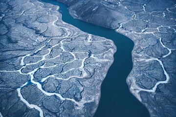 Poster - Original beautiful landscape of Iceland aerial river in white turquoise tones, created with generative ai