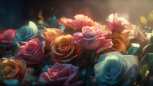 Soft Illumination And Dreamy Rim Lights: A Fashionable Rendering Of Colored Roses - Generative Ai