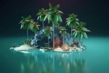 Wall Mural - Sandy tropical beach with small island on the background. Generative AI illustration