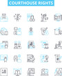 © Nina - Courthouse rights vector line icons set. Lawyer, Garnishment, Due, Process, Courtroom, Liability, Equity illustration outline concept symbols and signs