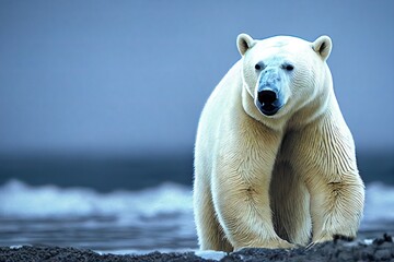 Wall Mural - Northern polar bear swimming in water in Arctic, created with generative ai