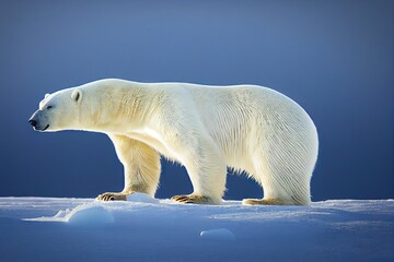 Wall Mural - Big polar bear in snow in sun, created with generative ai