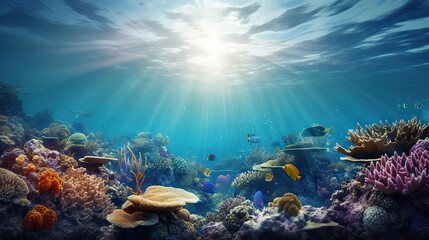 ocean underwater scene of picturesque coral reef. based on generative ai