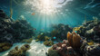 Ocean underwater scene of picturesque coral reef. Based on Generative AI