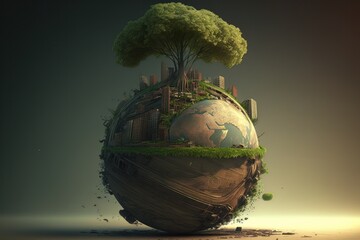 Wall Mural - Planet Earth with a plant. Generative AI