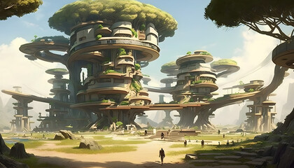 Futuristic green village. Generative AI