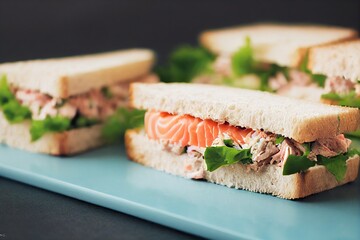 Wall Mural - Delicious tuna salad with lettuce between two pieces of bread, created with generative ai