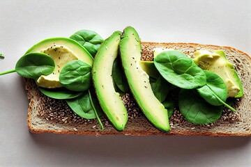 Sticker - Crispy toast with avocado and delicate green basil leaves, created with generative ai