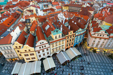 Elevated View Of Houses With Red Roofs As Seen From Prague Astronomical Clock At Old Town Square, Prague