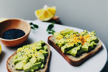 Sticker - Snack in form of toast with avocado for quick nutritious breakfast, created with generative ai