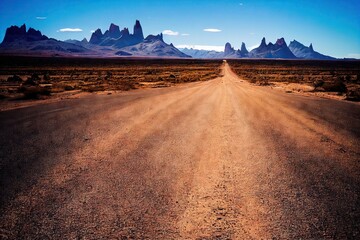 Poster - Flat empty road beyond horizont among desert prairies, created with generative ai