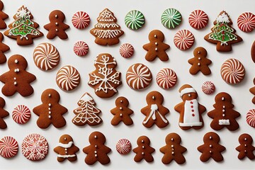 Wall Mural - Funny little men and Christmas trees in form of Christmas gingerbread cookies, created with generative ai