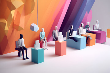 Wall Mural - Inclusive Workplace. Hiring Scene. Multicultural Job Interview in Low-Poly Style