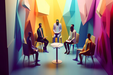 Wall Mural - Inclusive Workplace. Hiring Scene. Multicultural Job Interview in Low-Poly Style