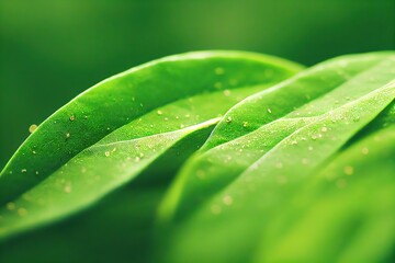 Canvas Print - Green leaf blurred background with narrow elongated tree leaves, created with generative ai