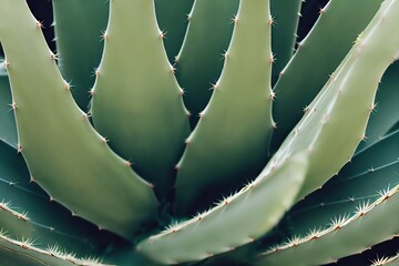 Canvas Print - Green leaf blurred background with thick spiny and fleshy leaves, created with generative ai