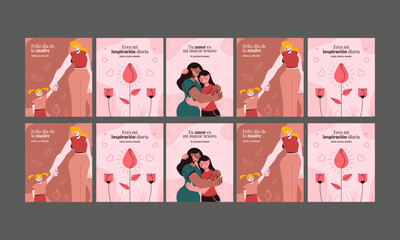 Wall Mural - happy mother day social media stories template vector flat design