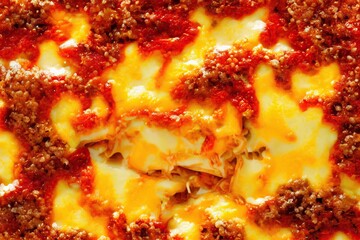Wall Mural - Baked lasagna pasta with mozzarella for dinner, created with generative ai