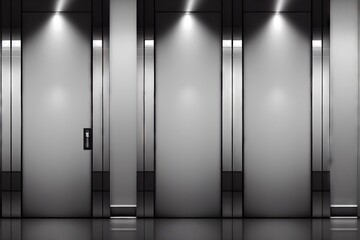 Poster - Modern lift doors in office space with additional lighting, created with generative ai