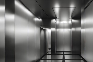 Poster - Corridor in office space leading to modern steel lift doors, created with generative ai