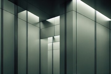 Poster - Beautiful modern lift doors with stylish greenish lighting, created with generative ai