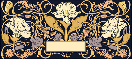 Wall Mural - vintage items: label art nouveau - tulip. Generative AI