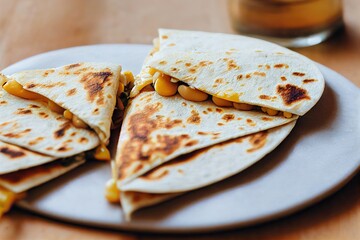 Wall Mural - Tortillas Quesadillas with cheese and red salsa sauce, created with generative ai