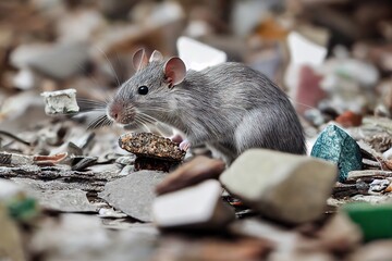 Sticker - Black rat collects and drags rat garbage to his house, created with generative ai