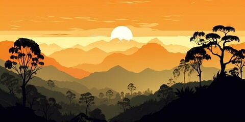 Wall Mural - In Doi Tung, the forest, mountains, and sunset create a breathtaking view, Generative AI